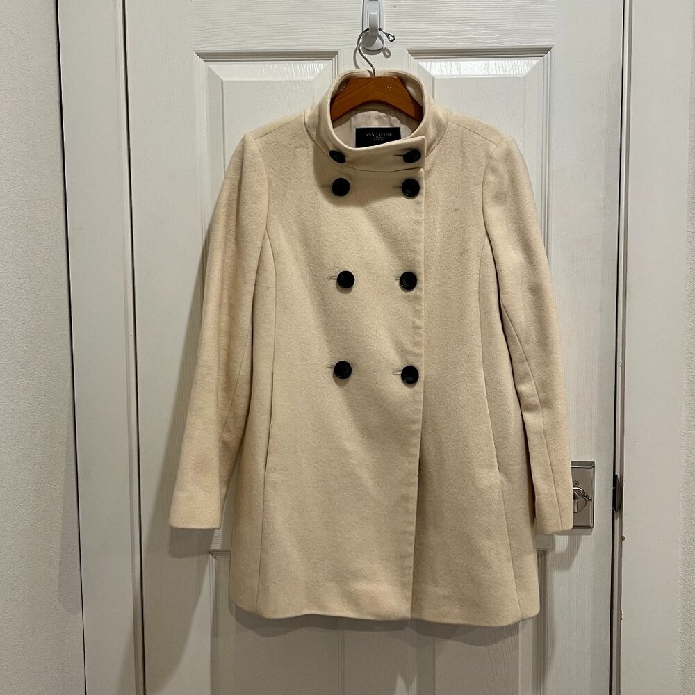 Cream Military Style Wool Coat (Petite Medium)